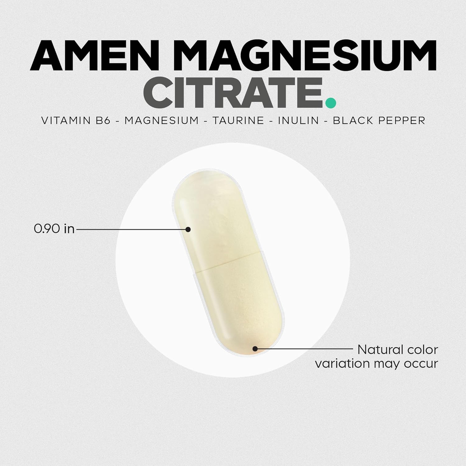 Amen Magnesium Citrate Supplement - Magnesium Pills with Vitamin B6 P5P, Taurine, Inulin, Bioperine Black Pepper - Gluten-Free, Non-GMO- 60 Capsules