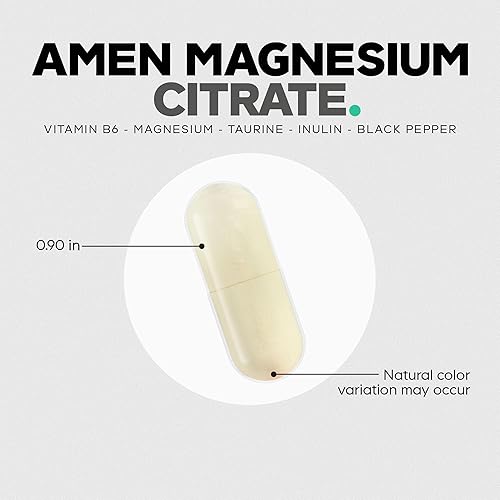 Miniatura 8 de Amen Suplemento de citrato de magnesio - Píldoras de magnesio con vitamina B6 P5P, taurina, inulina, pimienta negra bioperina, sin gluten, sin OMG