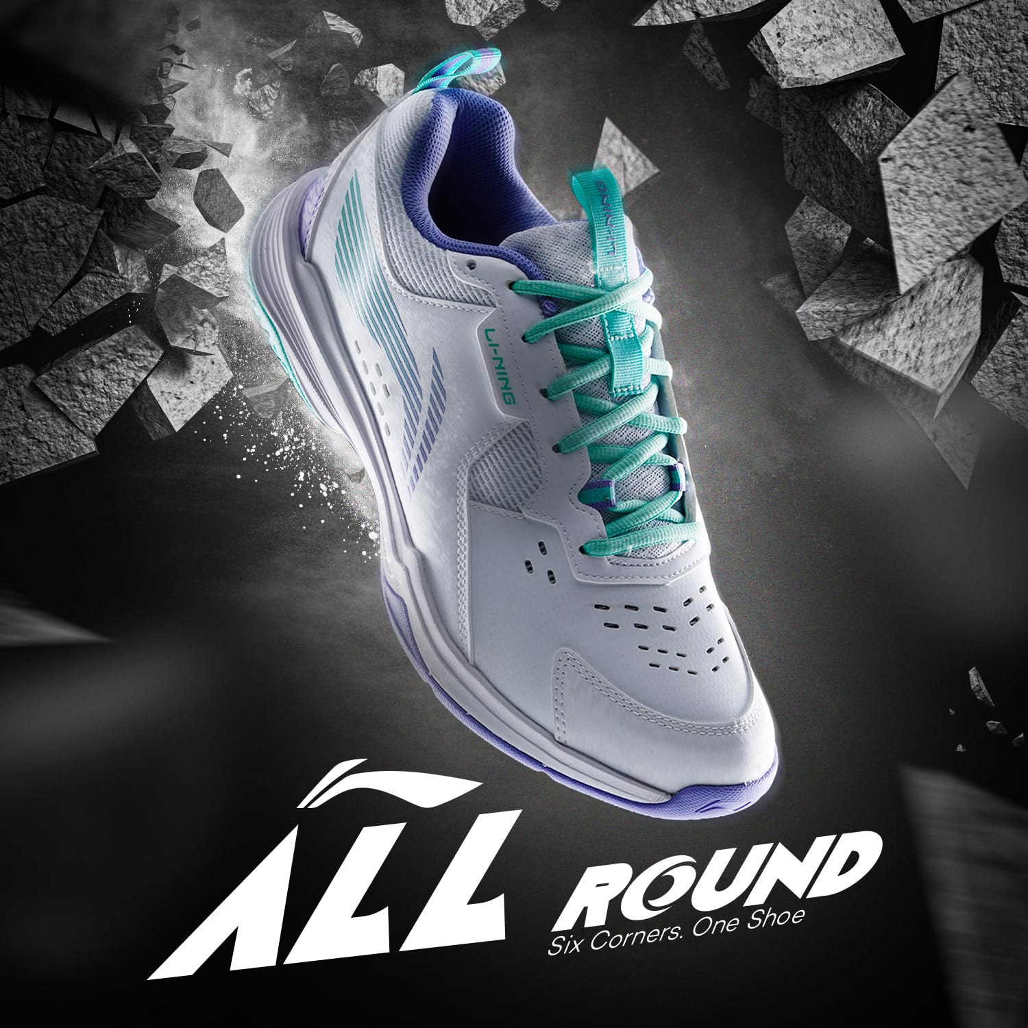 Li-Ning All Round Non Marking Badminton Shoes | All Indoor Sports | Lightweight, Breathable, Grippy & Durable | High Rebound Cushioning | Stable Heel Support (White ; 6 UK)