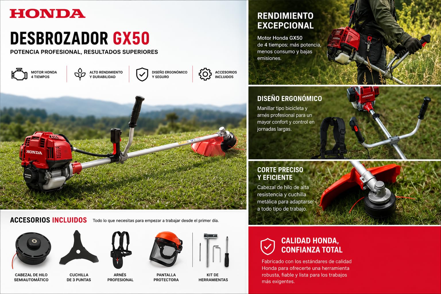 Desbrozadora Profesional Powertec pro PX-800 con Motor Honda GX-50