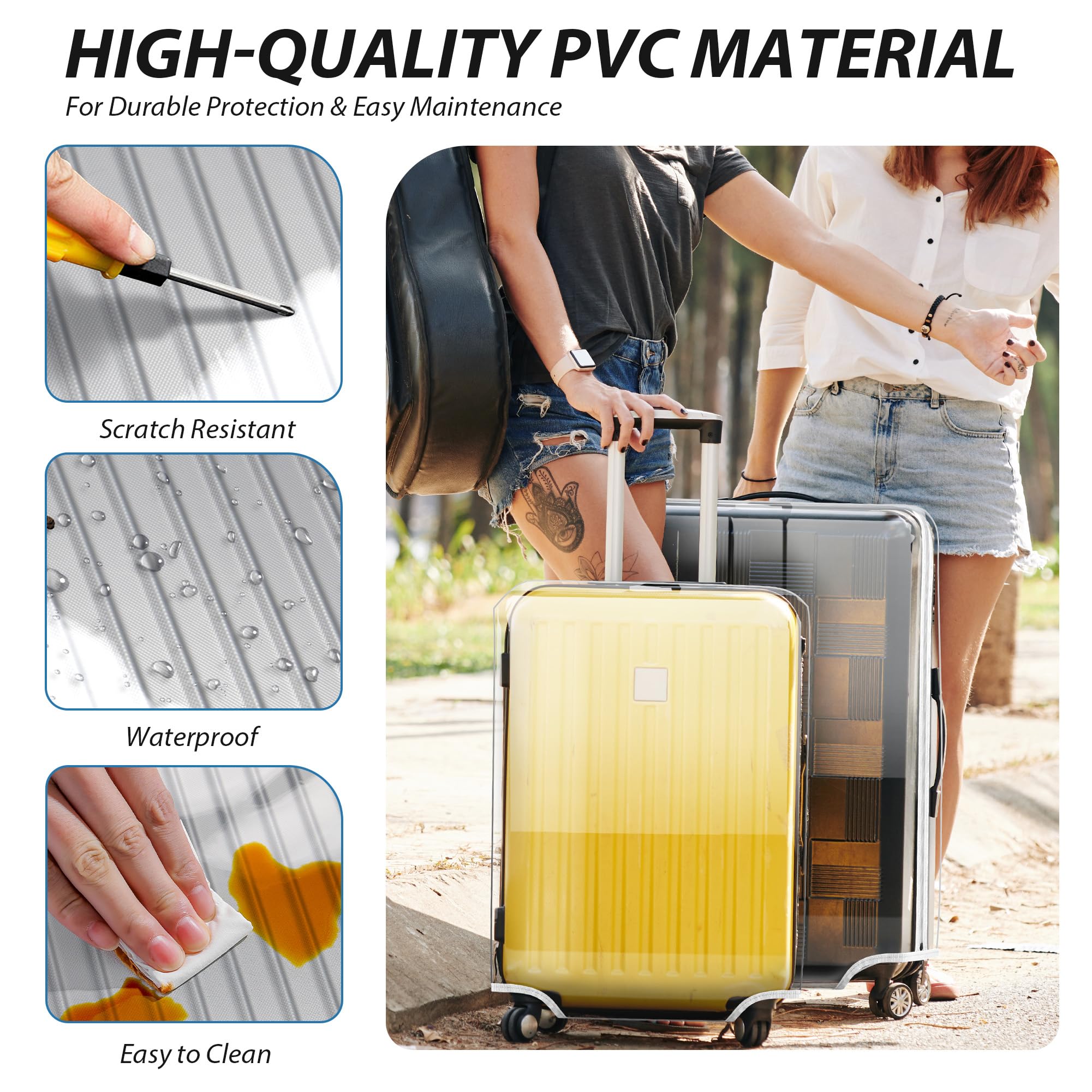 Coprivaligia Elastico Trasparente in PVC - Impermeabile per Valigie Grande/Media/Cabina, Non Richiede Smontaggio, 18-32 Pollici Copri aligia