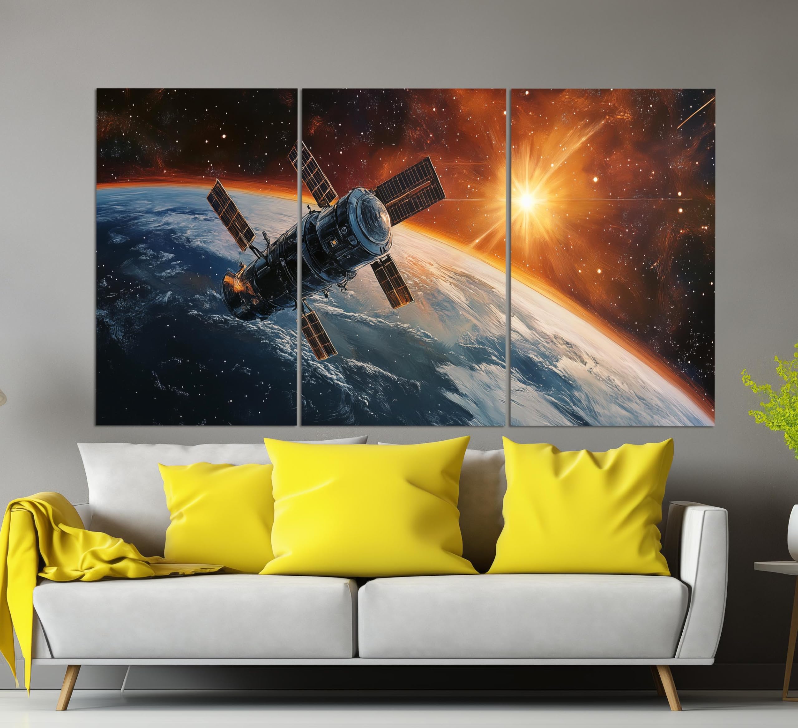 lianyibo Abstrakcyjna kosmiczna sztuka ścienna, plakat statku kosmicznego, sztuka ścienna astronauta, plakat statku kosmicznego, sztuka ścienna do domu (50 x 75 cm x 3/rama wewnętrzna)