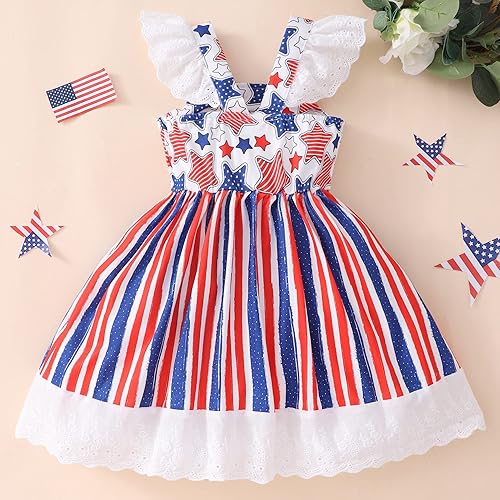Miniatura 7 de Vestido para niñas del 4 de julio, con bandera americana, patriótico, estrellas, rayas, vestidos para el Día de la Independencia para niños de 1 a 8