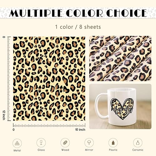 Miniatura 101 de Tintnut Vinilo permanente – 10 hojas de 12 x 10 pulgadas, hojas de vinilo adhesivo permanente de leopardo arcoíris, vinilo adhesivo permanente