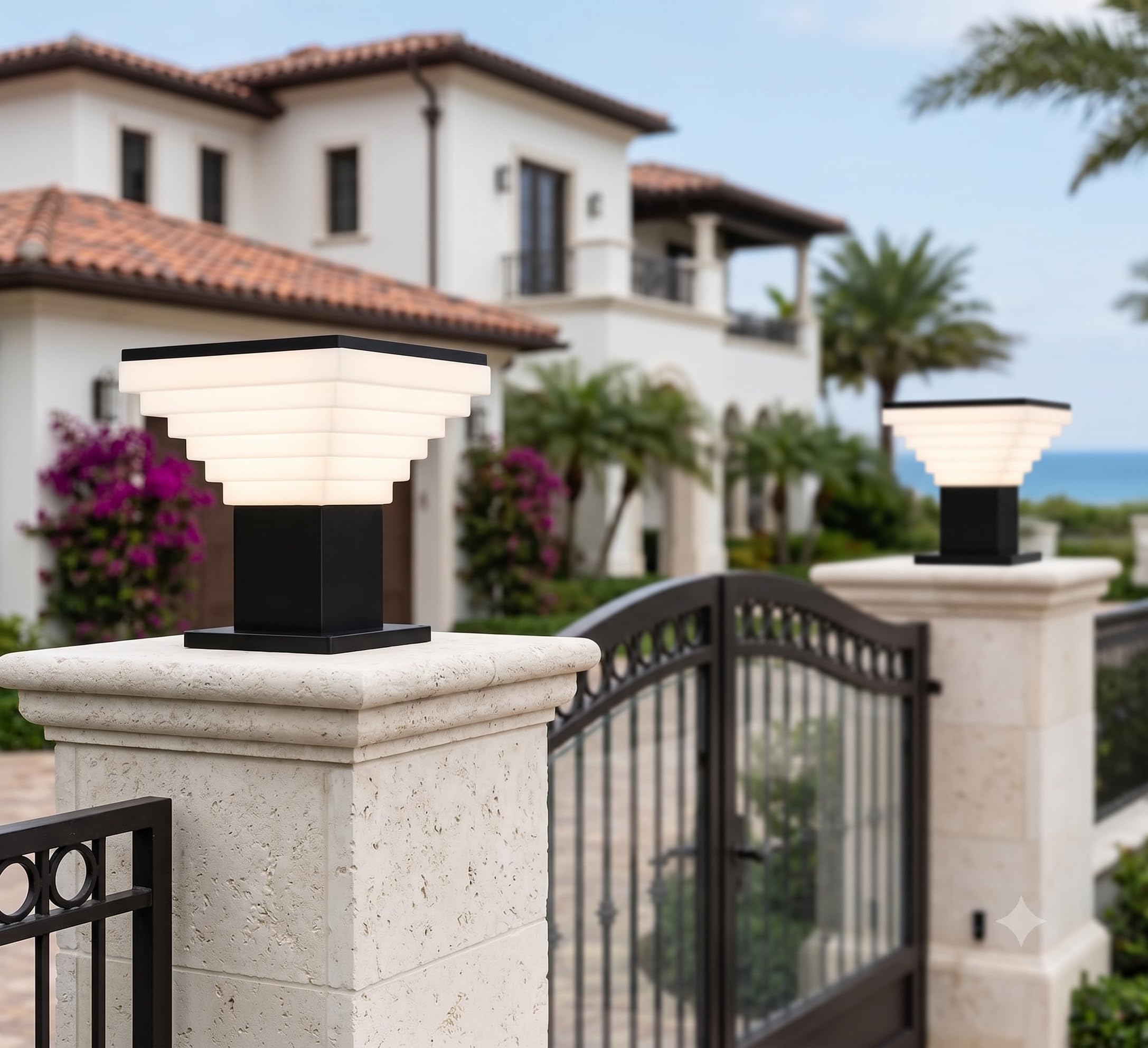 SINOMAN Metal and Polycarbonate Gate Light for Home Waterproof | Gate Lamps for Main | Outdoor Garden Light | Pillar Lights (GL Delux, Pack of 2) Bulb Not Included-image-4