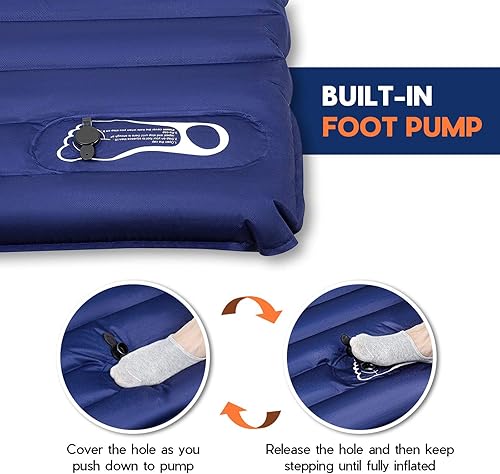 Miniatura 3 de Hikenture Doble almohadilla de dormir bomba de pie con 2 almohadas inflables de camping azul