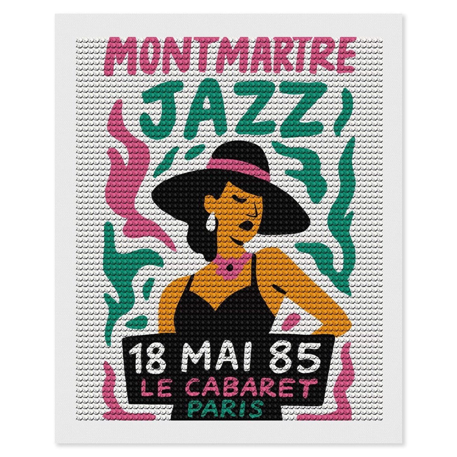 Junmoney Montmartre Jazz Cabaret Diamond Painting Set 16"x20", Modern Decor, for Beginners, Printed Canvas, Thoughtful Handmade Gift, with Tool Kit
