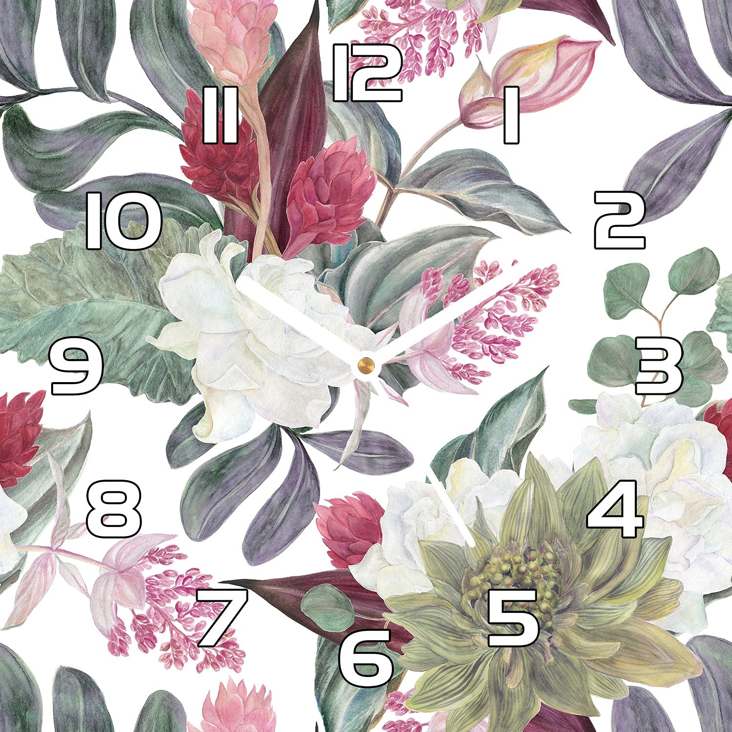 Horloge en verre pour cuisine et salon au design de fleurs aquarelle Coloray 30x30cm