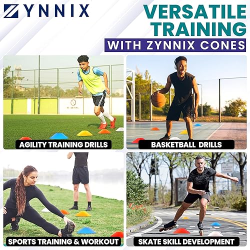 Miniatura 5 de ZYNNIX Conos de fútbol (juego 40, 50) con bolsa de malla y correa, conos deportivos flexibles para fútbol, baloncesto, equipo de entrenamiento de