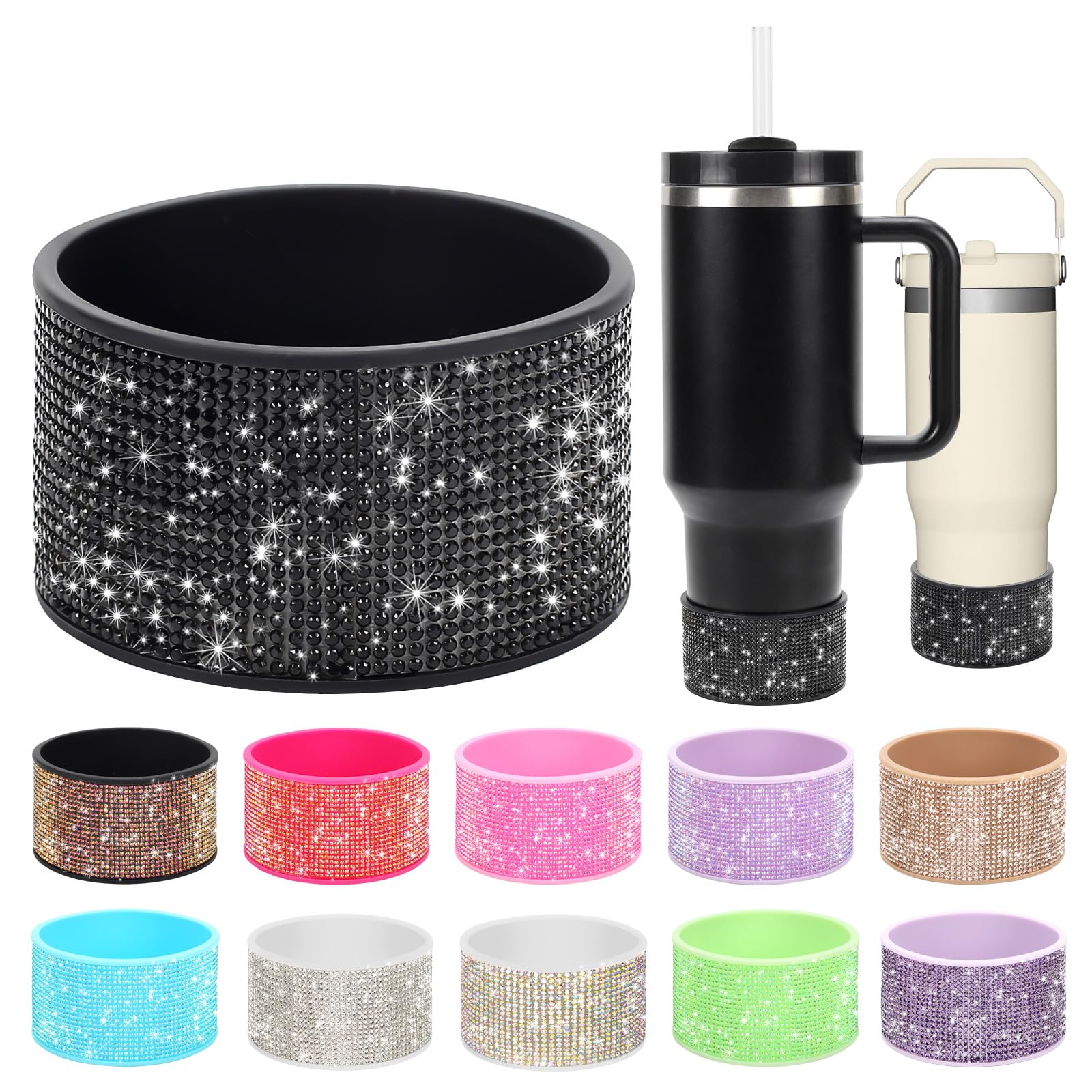 Rhinestone Silicone Boot for 40oz 30oz Stanley Quencher, Anti-Slip Silicone Protector for Qunercher Pro Tour Flip 40oz 30oz, Cup Accessories for 2.75-