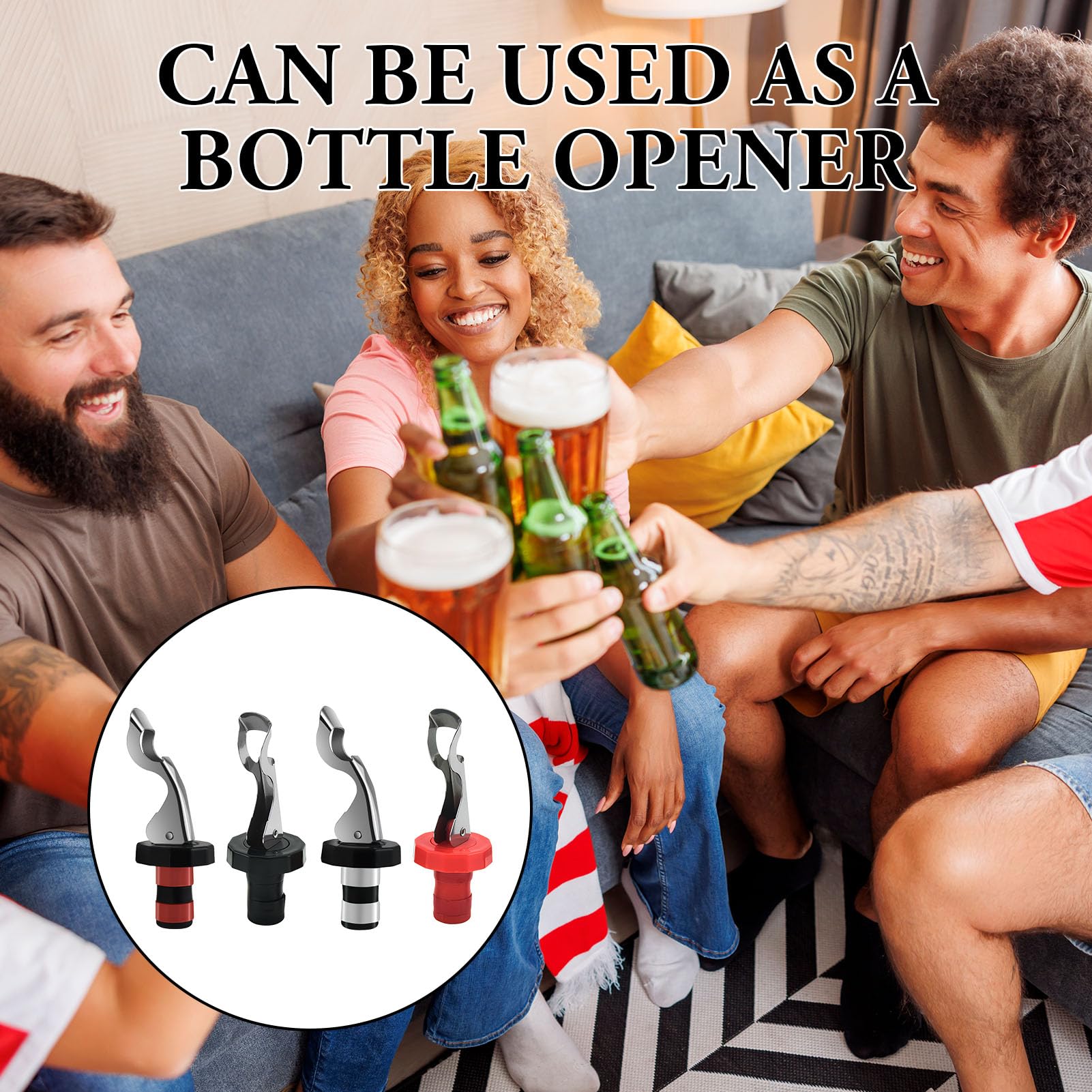 Lot De 4 Bouchons à Pression Pour Bouteilles - Étanches, Pour Vin, Bière, Vinaigre, Noir Et Blanc