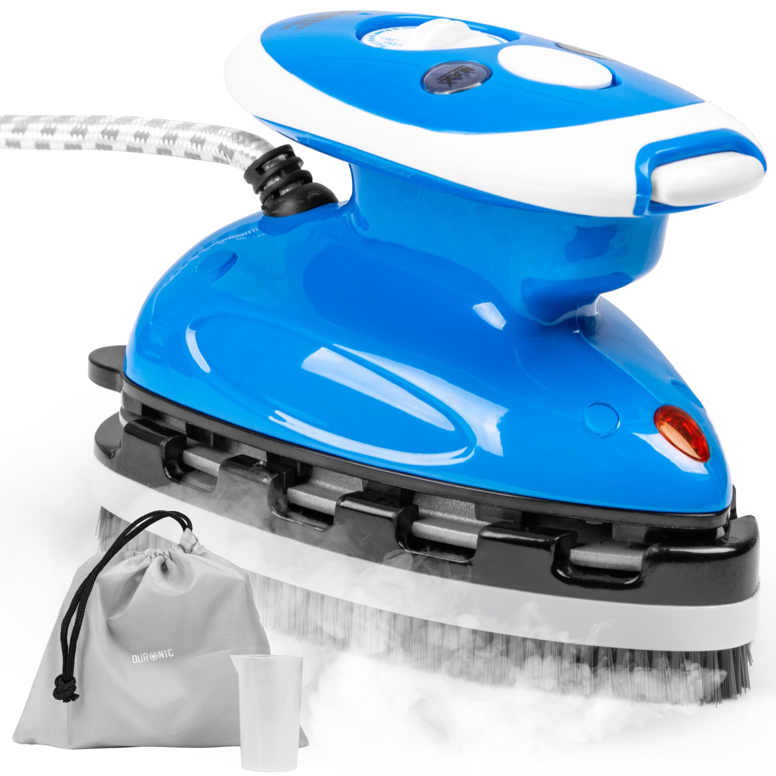 Duronic SI2 BE Mini Ferro da Stiro, Ferro da viaggio a vapore 375 W, Serbatoio 50ml, Steamer portatile con spazzola e borsello da viaggio, Ferro a vapore per lavori di cucito, quilting, Blu