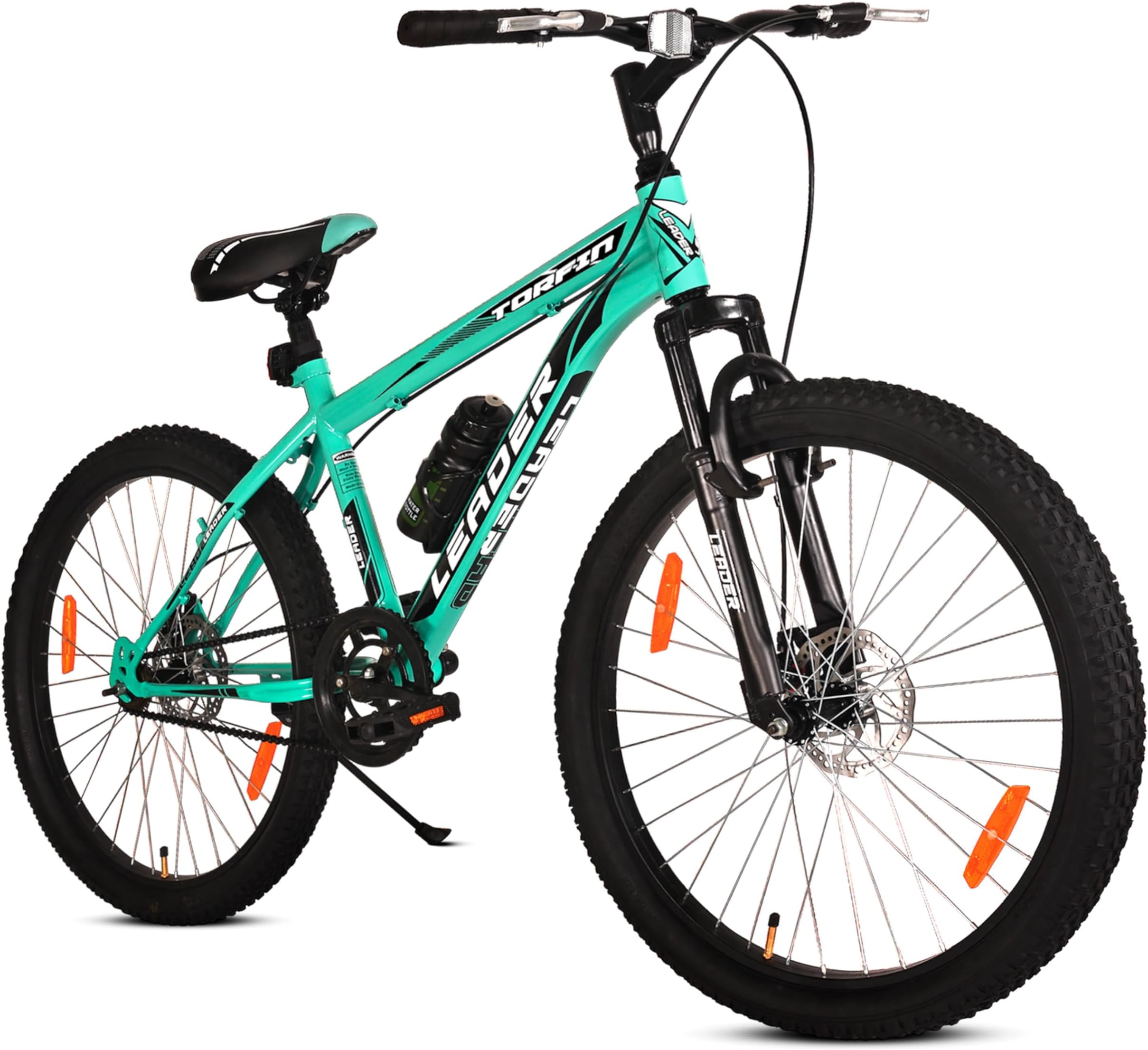 Leader TORFIN 26T City/Hybrid Cycle for Boys/Men with Dual Disc Brake and Front Suspension, Single Speed Without Gear - Ideal Cycle for Men of 10+ Years (Frame: 18 Inches) (26T, SEA Green Black)