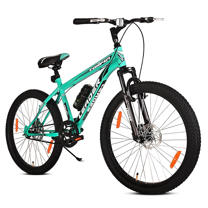 Leader TORFIN 26T City/Hybrid Cycle for Boys/Men with Dual Disc Brake and Front Suspension, Single Speed Without Gear - Ideal Cycle for Men of 10+ Years (Frame: 18 Inches) (26T, SEA Green Black)