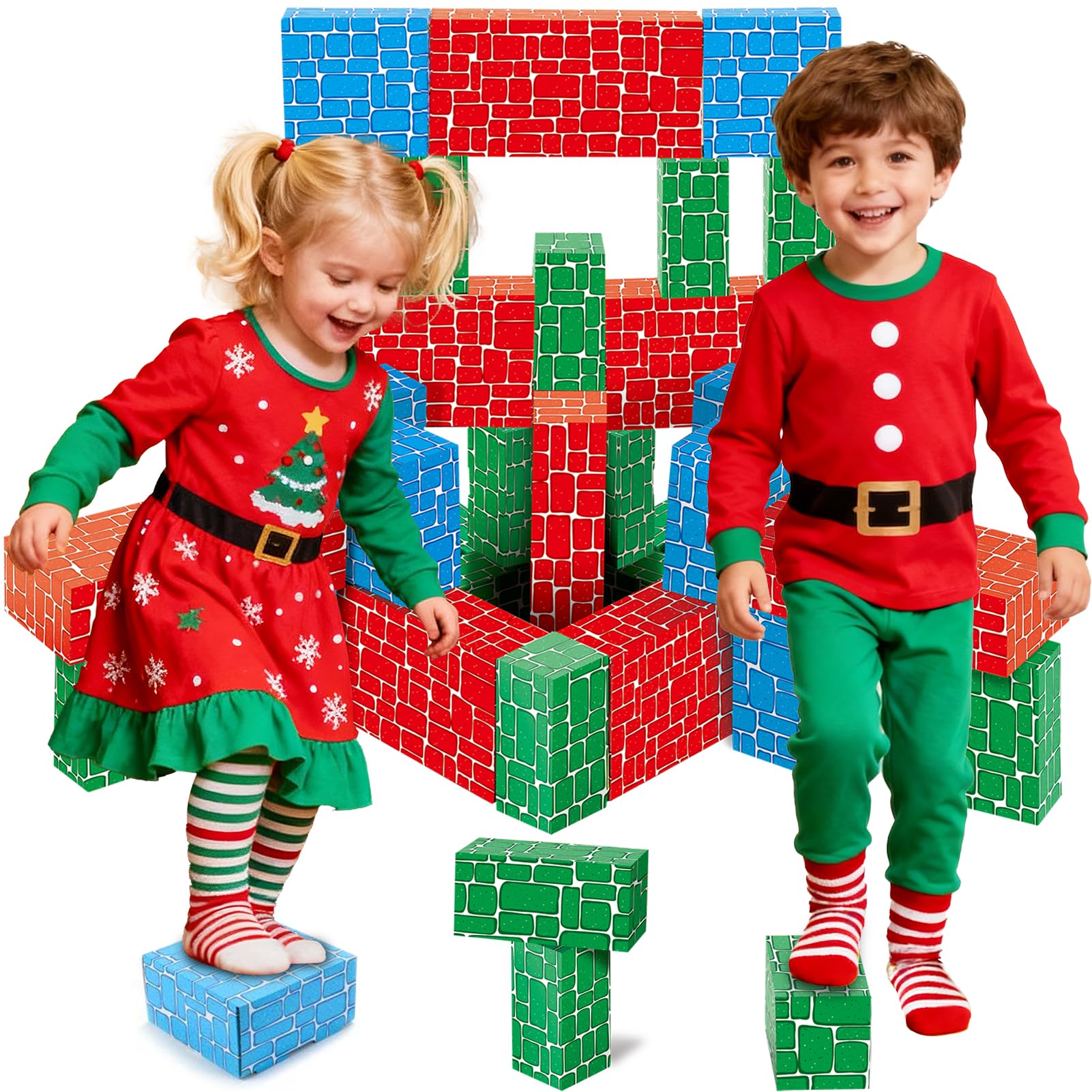 Cardboard Building Block, Exercise N Play 40pcs Extra-Thick Jumbo Giant Building Blocks in 3 Sizes for Kids