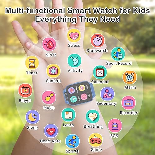 Miniatura 2 de Reloj inteligente para niños con rastreador de fitness, impermeable, monitor de frecuencia cardíaca/sueño, modo deportivo, cámara, video, grabadora