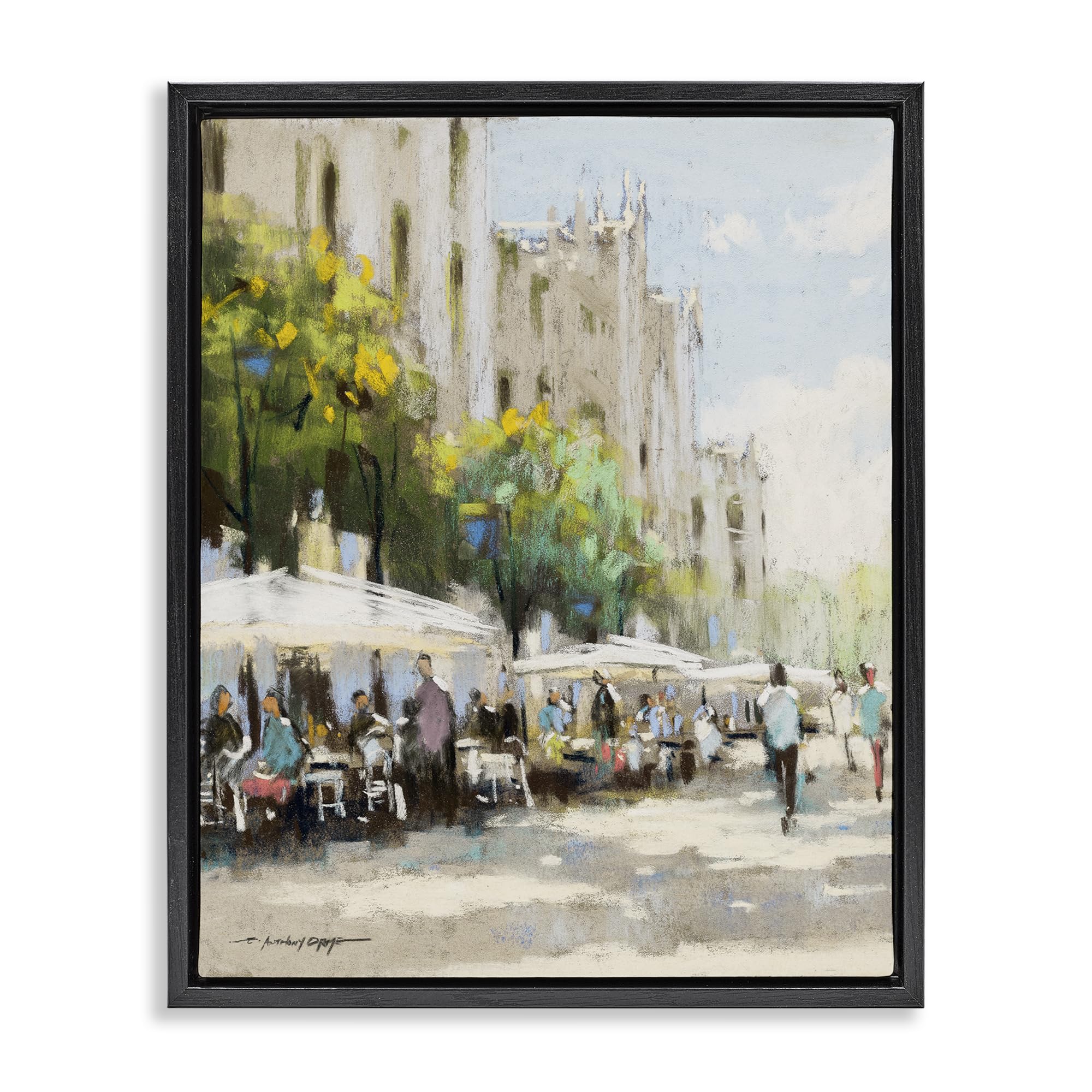 Street Cafe Boulevard Cityscape, 16 x 20 Inch Canvas in Floater Frame