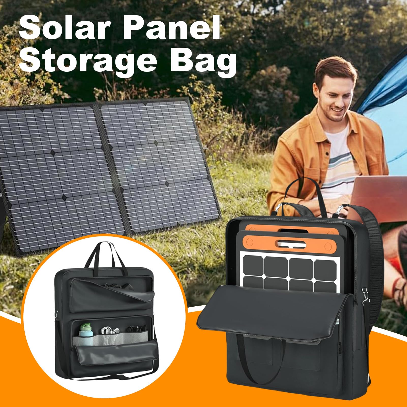 Bolsa para Paneles Solares en Exteriores Bolsa de Transporte con Doble Capa | Organizador con Asa y Correa Ajustable para Senderismo, Camping, Montañismo, Autocaravana