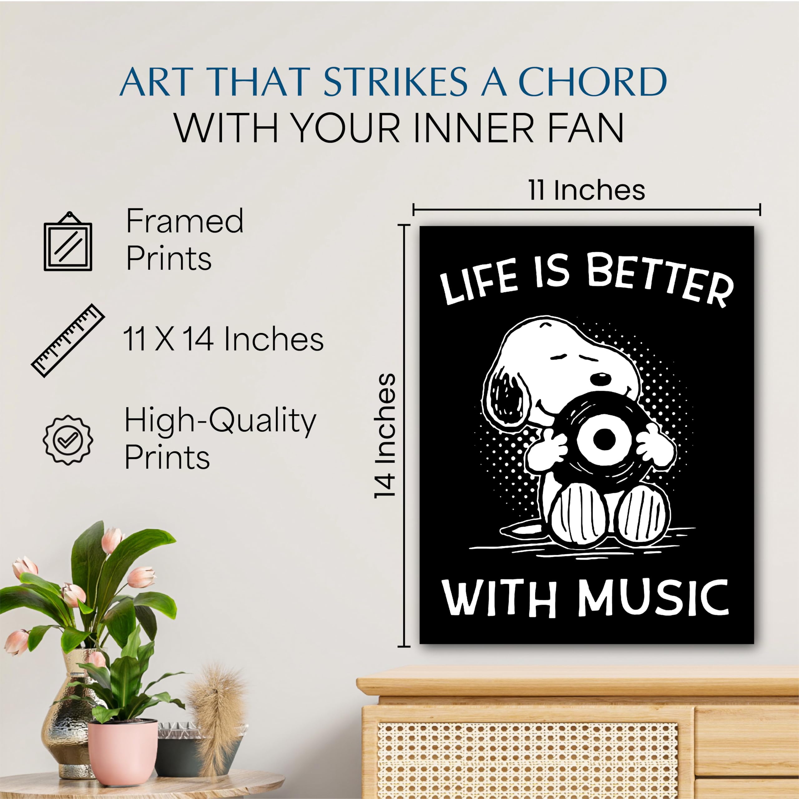 Life Is Better With Music - Inspirational Music Quote Wall Art Print, Typographic Decor For Room, Studio, Home, Office & Aesthetic Room Decor (Unframed, 11 x 14 inches)