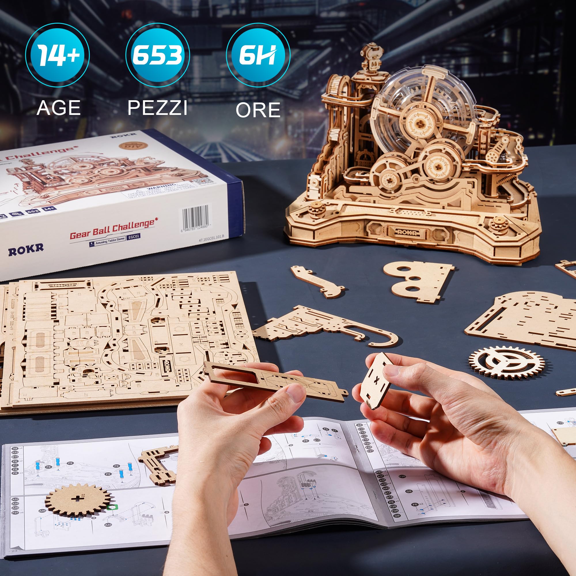 ROKR Puzzle 3D in Legno Gear Ball Challenge,EGC01 | Pista Biglie Modellismo da Costruire per Adulti,Regali Fai Da Te per Uomini e Bambini