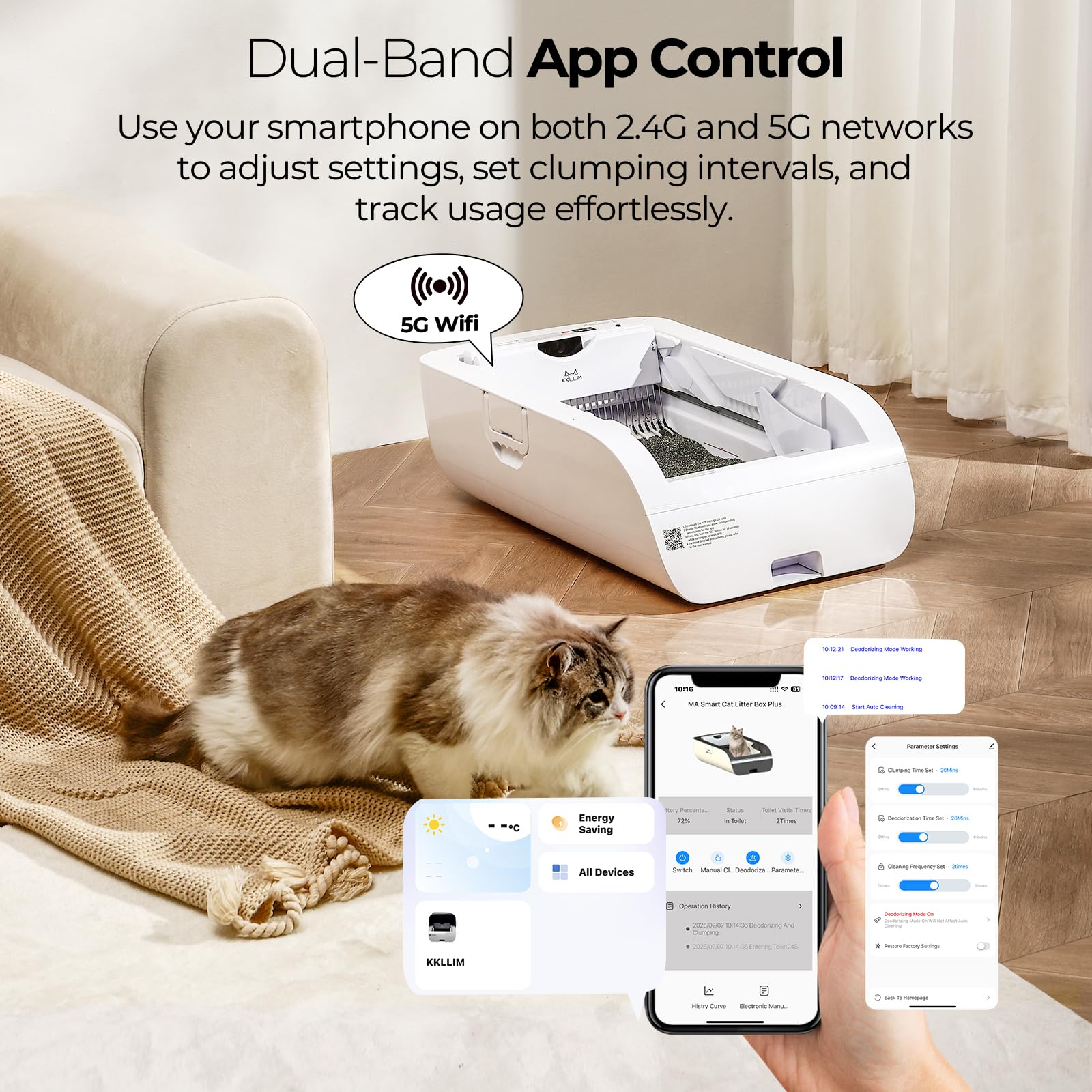 Self Cleaning Litter Box,Open-Top Automatic Cat Litter Box APP Control (2.4G/5G) with Health Tracking, Dual Safety Sensors&Odorless Design,Includes cat Litter & 3 Rolls Waste Bags(NO Tent) - image 6