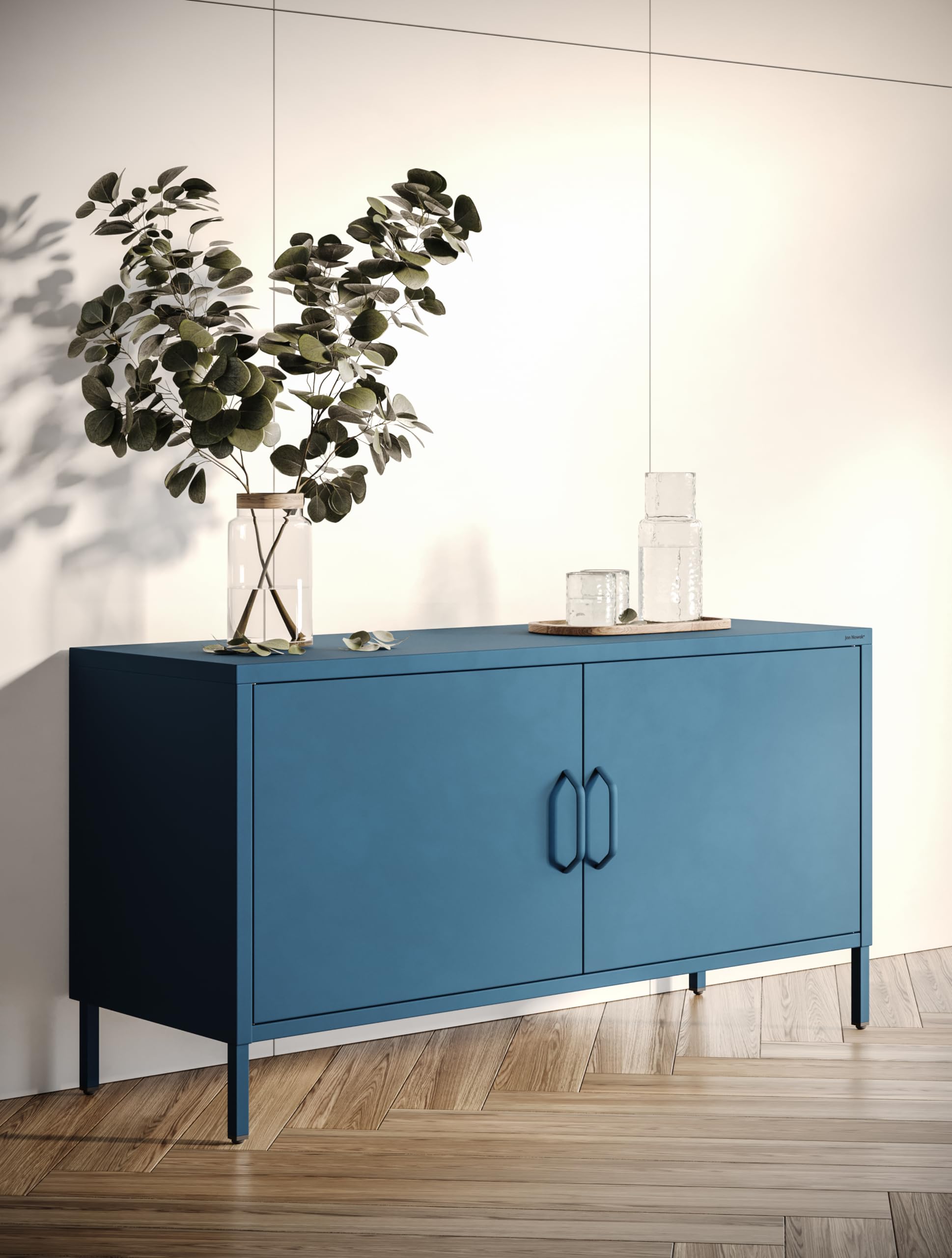 Jan Nowak TV Schrank, Fernsehschrank Metall - ROSA | TV Board Glitzernd für Wohnzimmer, Schlafzimmer | Industrial Loft Stil | Fernsehtisch mit Türen und Stauraum | 115 x 59,5 x 40 cm | Dunkelblau