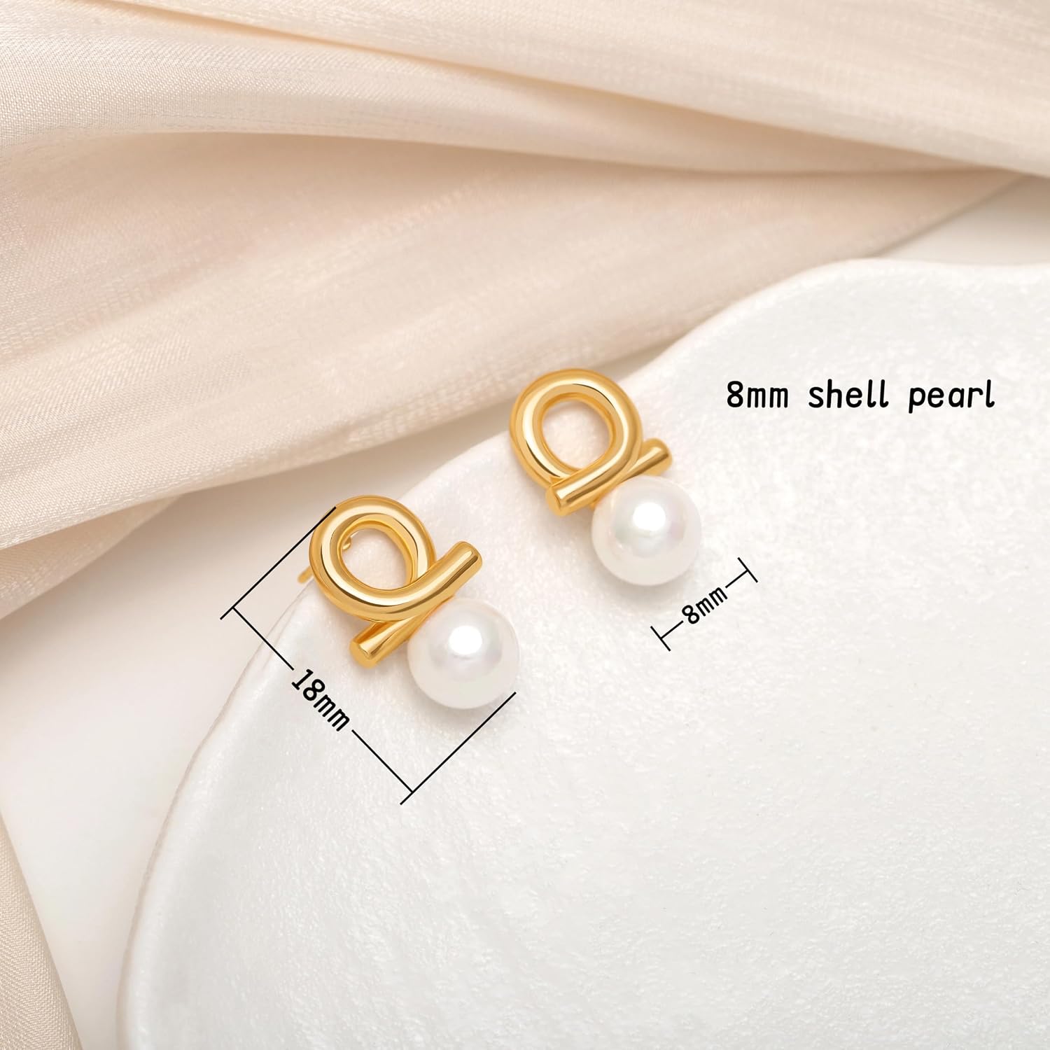 18K Gold Love Knot Stud Earrings for Women Statement Button Pearl Stud Earrings Minimalist Cute Small Post Earring image 4