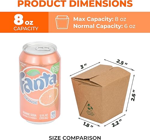 Miniatura 3 de Fit Meal Prep Paquete de 50 cajas chinas para llevar de 8 onzas, 3 recipientes de cartón kraft liso de 2.5 pulgadas, resistentes a fugas y grasa,