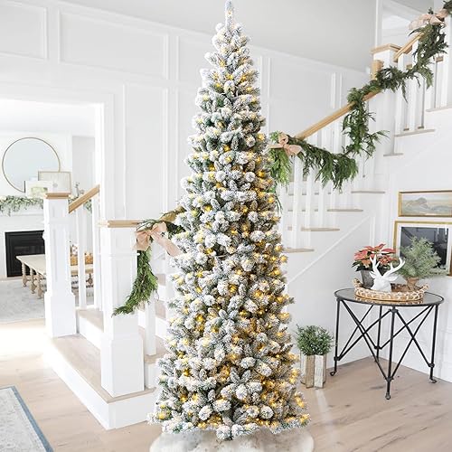 Glitzhome Árbol de Navidad de abeto artificial preiluminado de 11 pies con 950 luces, árbol de Navidad grande con luces blancas cálidas para