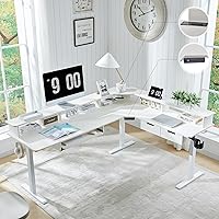 RedLemon 75x60 L-Shaped Electric Standing Desk: Height Adjustable Corner Gaming Desk w/ LED Lights, Drawers, Keyboard Tray, Antique White
