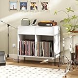 Giantex Large Record Player Stand with Charging Station, Mid Century Wood Turntable Stand with 2 Storage Drawers & Compartments, Vinyl Record Storage for Living Room (White)