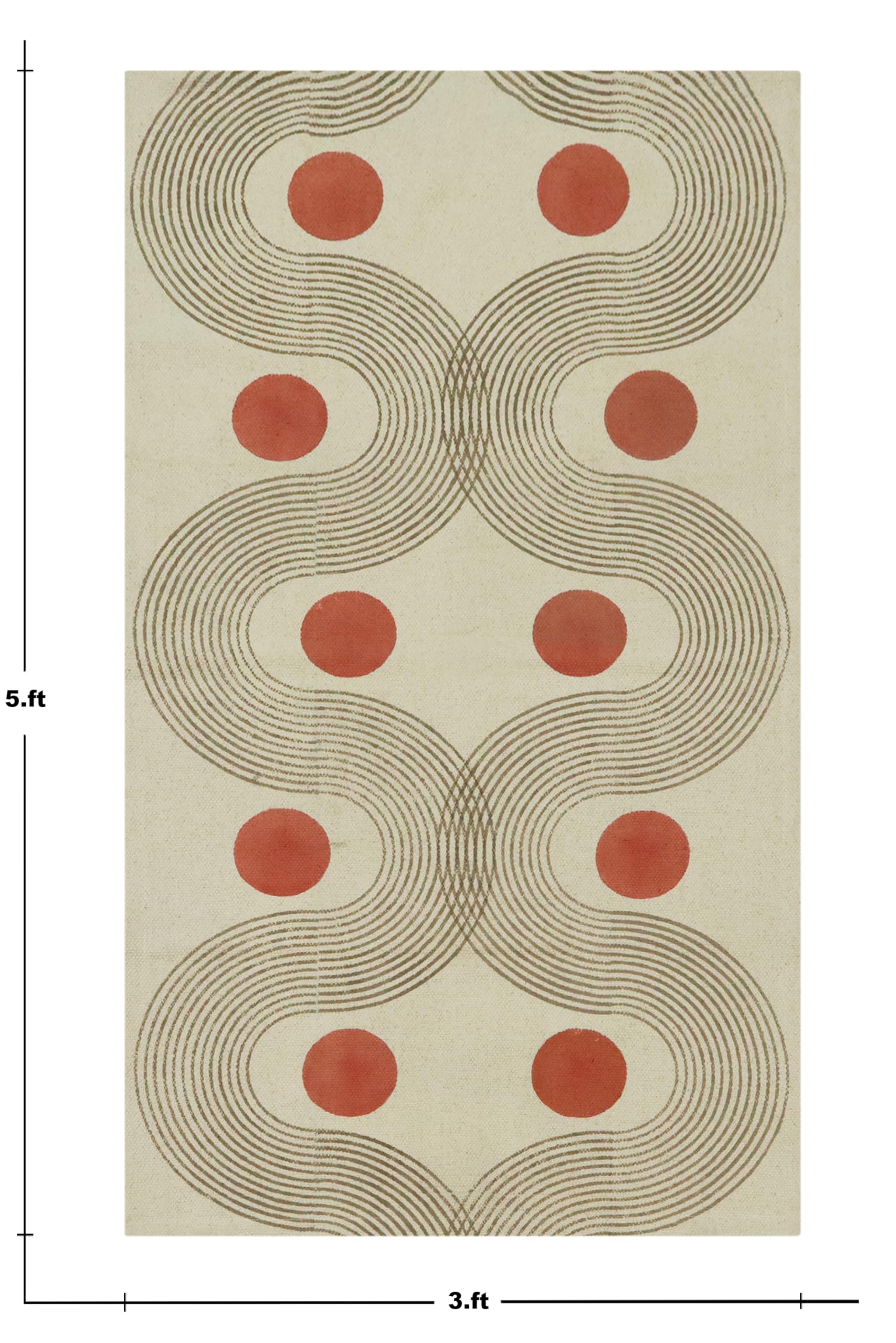 Kelim Läufer, 6,6 x 50,8 cm, handbedruckter Baumwoll-Läufer, für drinnen und draußen, waschbar, dick, 0,5 cm, Handwäsche, Beige und Rot, Flachgewebe, Teppiche für Flur, Treppenhäuser,