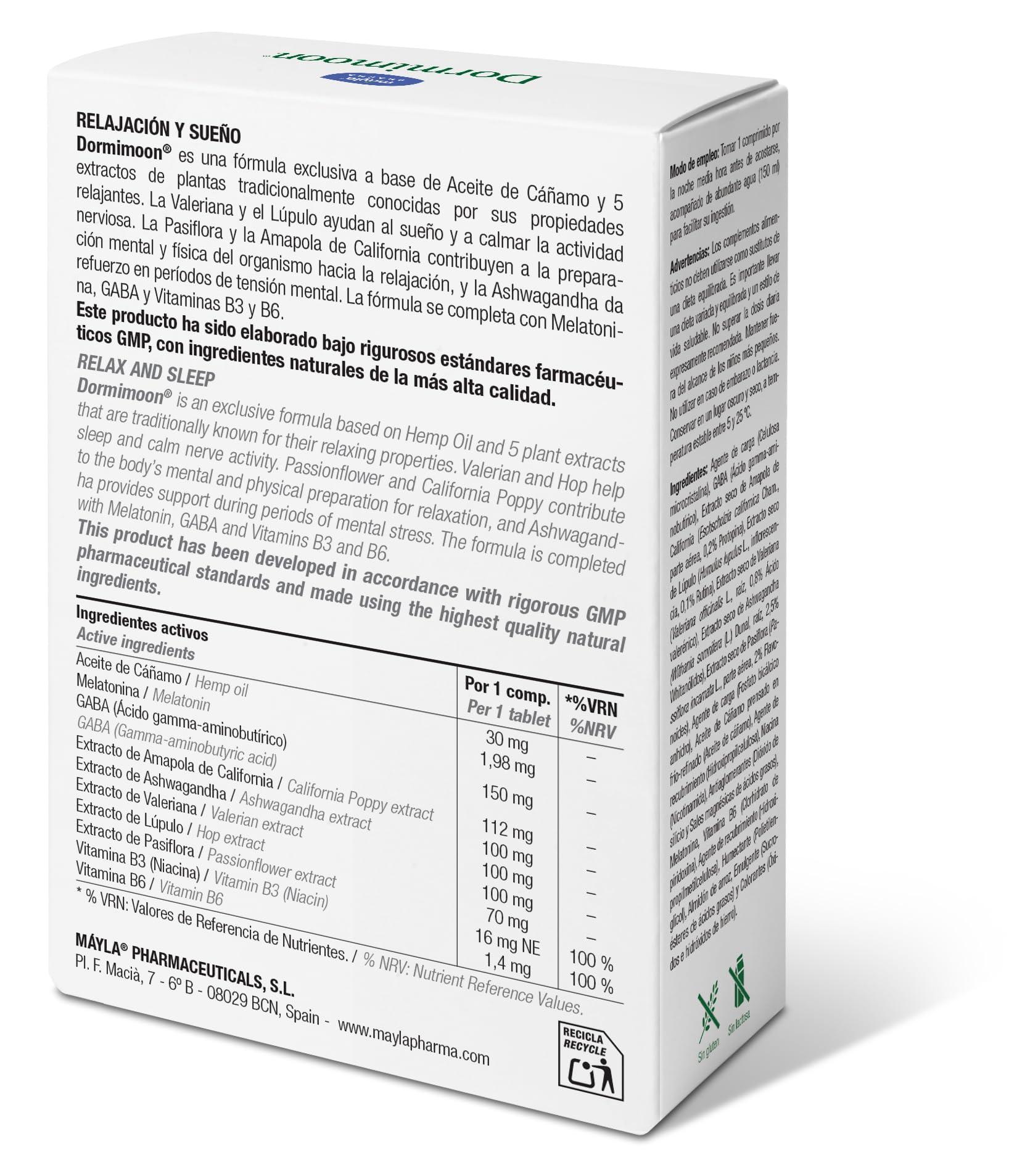 Aceite de Semillas de Cáñamo + Melatonina + Valeriana + Pasiflora + Lúpulo + Amapola de California + Ashwagandha + Vitamina B3 y B6 | 30 Comprimidos | Relajación y Sueño | 1 Toma al Día