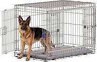 Aurapaws 42 Inch Heavy Duty Sliding Door Dog Crate for Large Dogs 70-100lbs - Collapsible Metal Kennel with Mat & Leak-Proof Tray