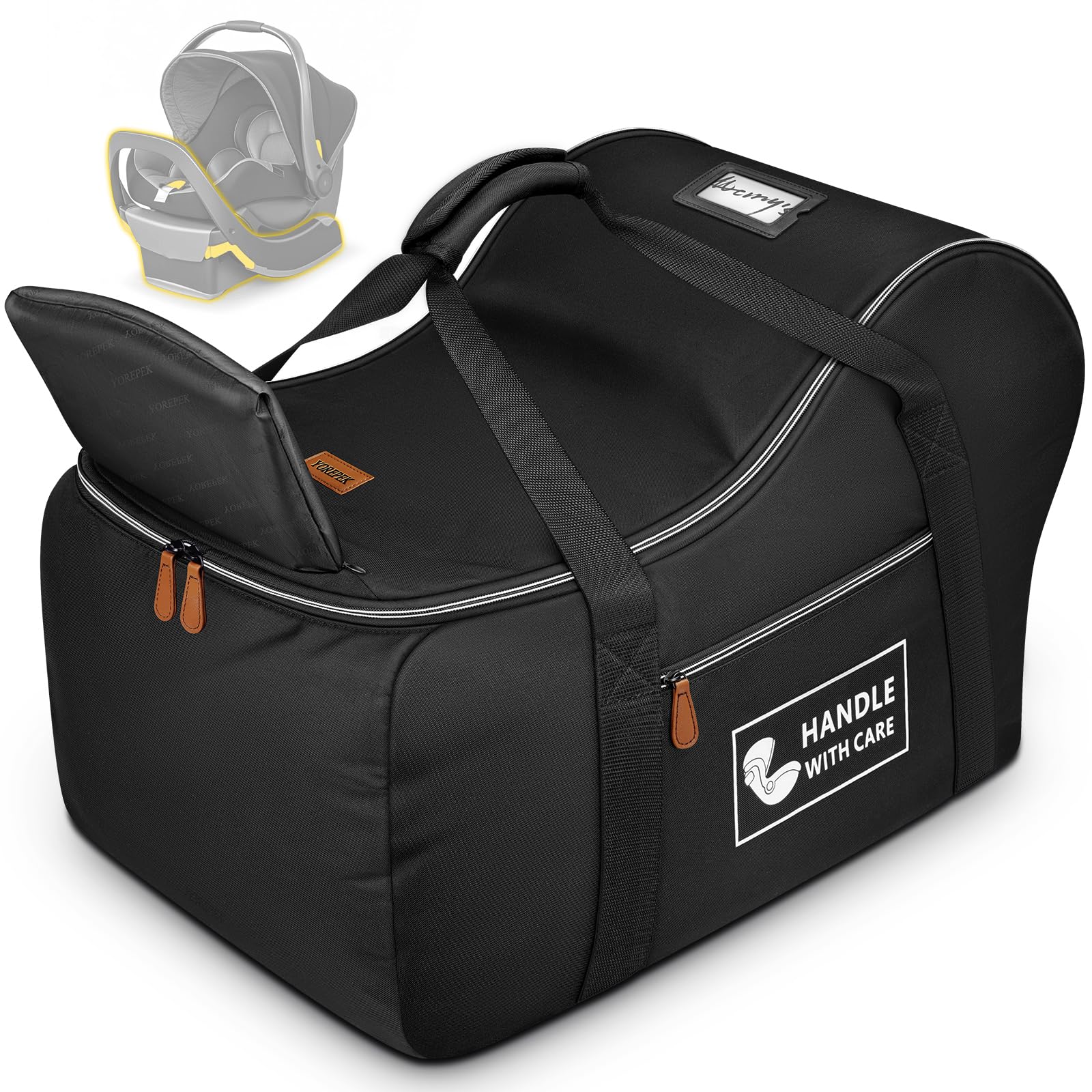 Photo 1 of YOREPEK Car Seat Travel Bag Fits Infant Carseat with Anti-Rebound Bar Base, Padded Carseat Bags for Air Travel, Car Seat Airplane Cover with Side Pocket for Baby Essentials, Black