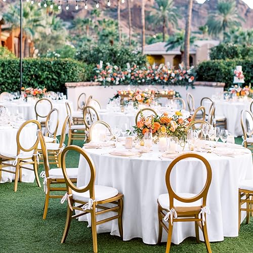 Miniatura 5 de Paquete de 12 manteles redondos de poliéster blanco de 108 pulgadas, resistentes a las manchas y a las arrugas, ideales para bodas, banquetes,