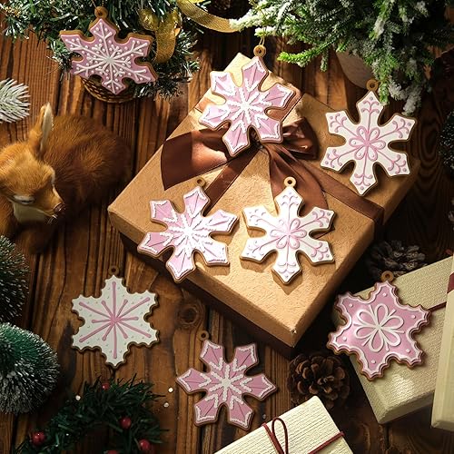Miniatura 4 de 20 adornos navideños de copo de nieve de jengibre, decoraciones colgantes para árbol de silicona, adornos de Navidad rosados, adornos de Navidad