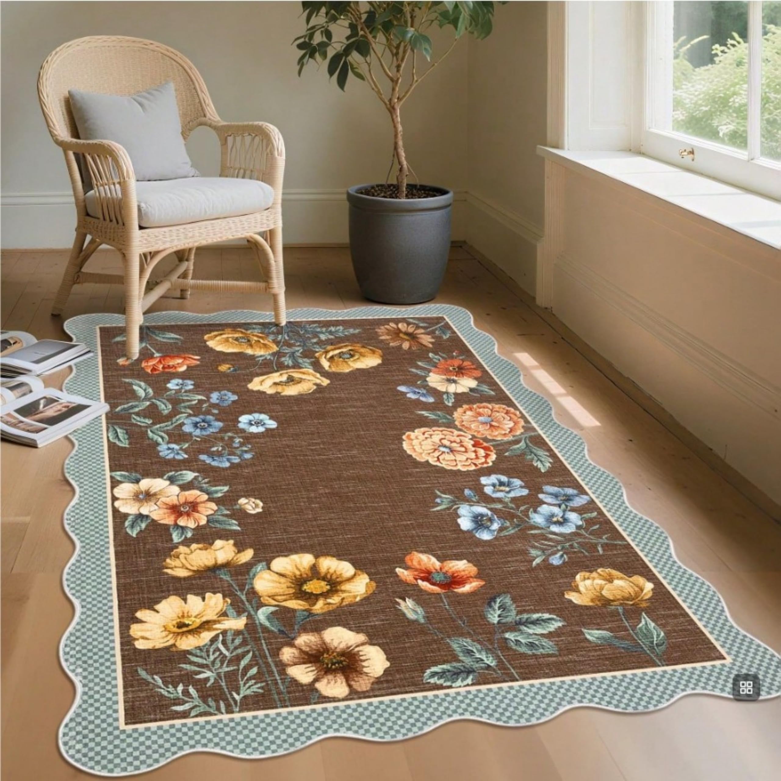SOJAWA Vintage Area Rug for Living Room, 200x260cm,Boho Soft Non Slip Ultra-Thin Indoor Floor Carpet for Bedroom Kitchen Kids Room,Washable Machine Soft Short Pile Rug