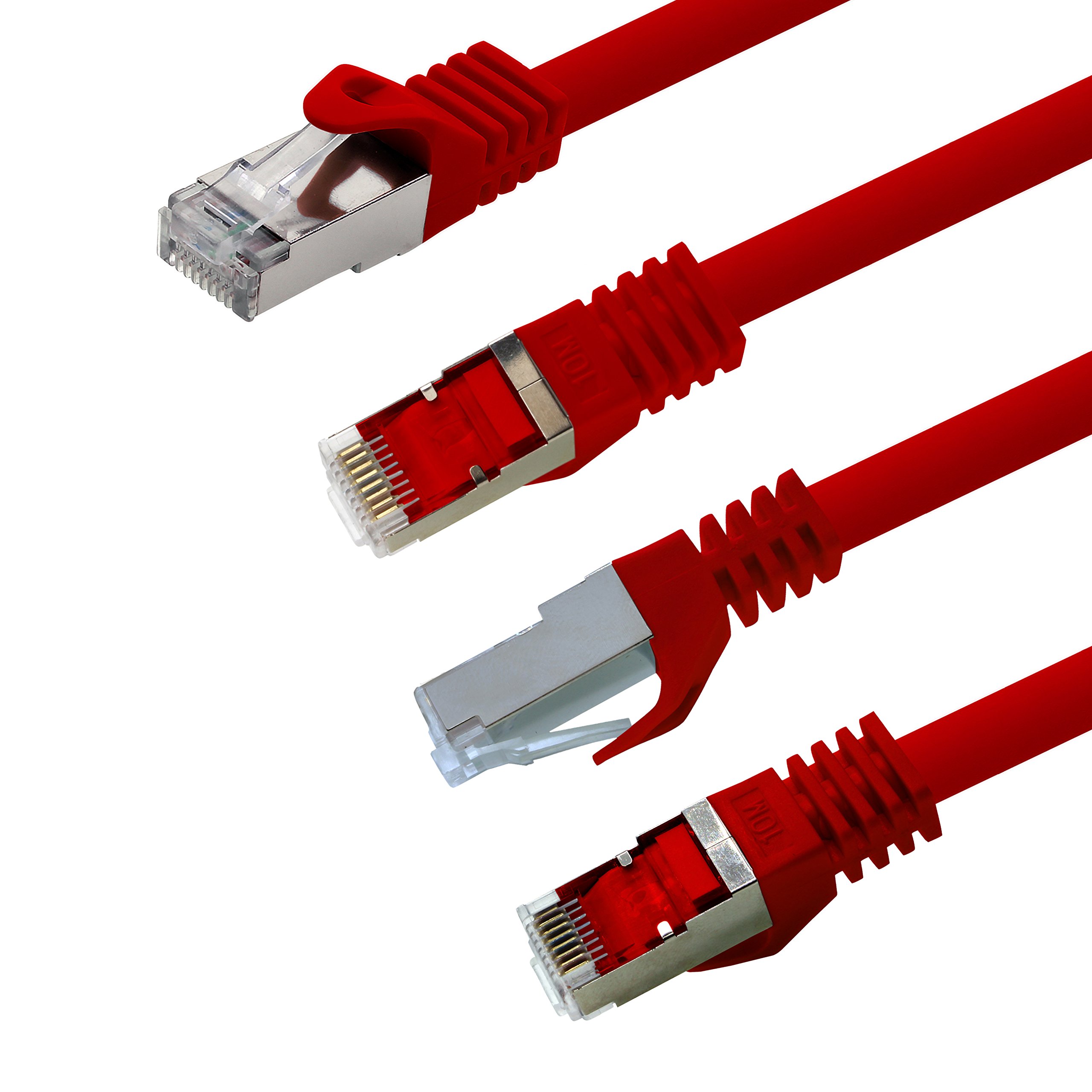 Cable de red Cat. 7, cable de conexión Ethernet, cable de red CAT.7, S-FTP, PIMF, LSZH, compatible con CAT5e, CAT5, CAT6, CAT8, 10 Gb Rojo - 10 piezas 10 m