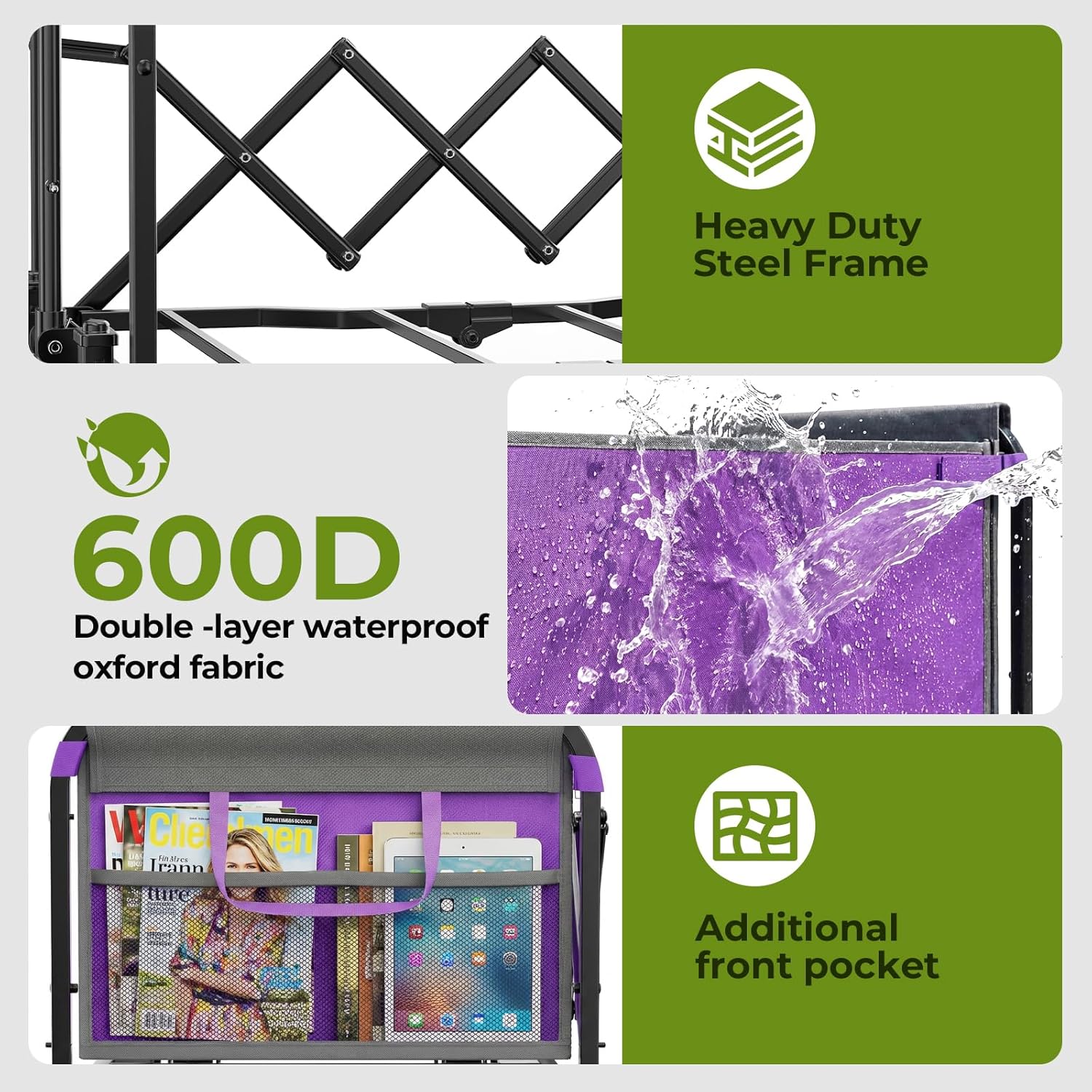 Wagons Carts Foldable, Lightweight Collapsible Utility Wagon-220LBS Capacity One-Side Full Zipper, Side Load No Lifting for Light Camping, Grocery, Shopping, Sports & Apartment Moving (Purple)