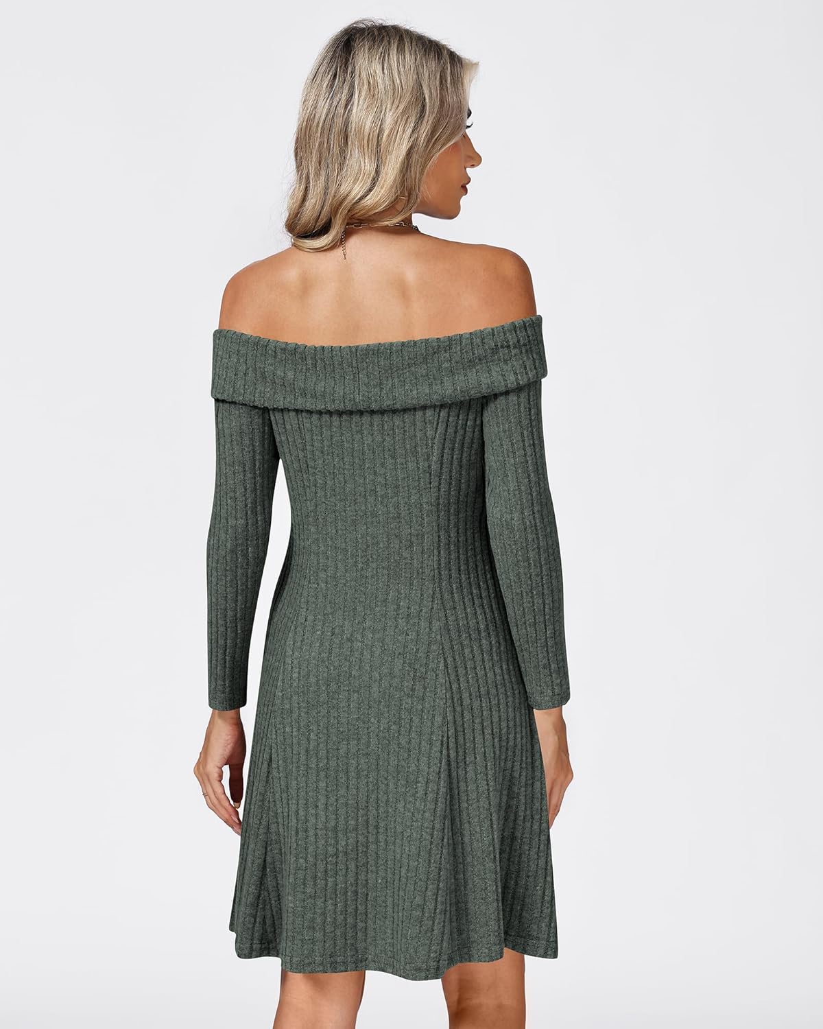 Womens Off The Shoulder Long Sleeve Casual Mini Dress - Image 4