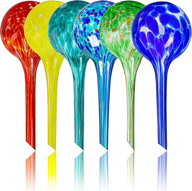 Plant Watering Globes Set of 6 - Small Multicolored Automatic Plant Watering Devices Glass Bulbs - Plant Waterer for Daily Use, Indoor & Outdoor