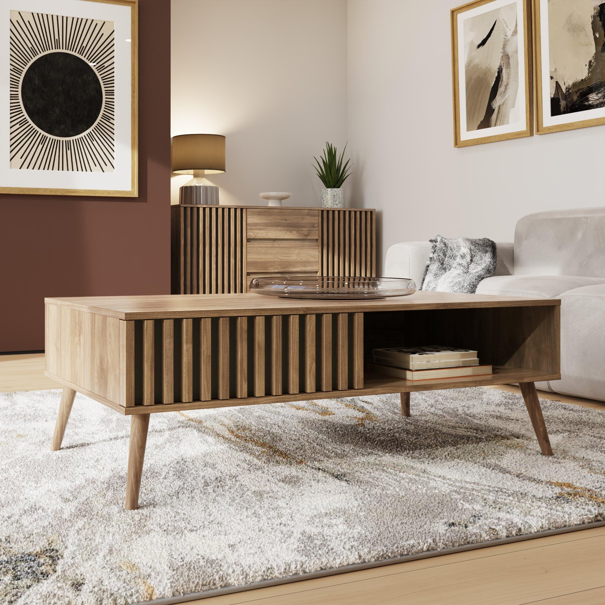 GFW Rowan Oak Louvered Coffee Table - Grey