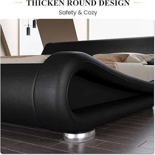 Miniatura 6 de SHA CERLIN Marco de Cama Tapizada Tamaño Full, Cama de Trineo de Perfil Bajo de Lujo con Cabecera Ergonómica de Piel Sintética, No Necesita Somier y