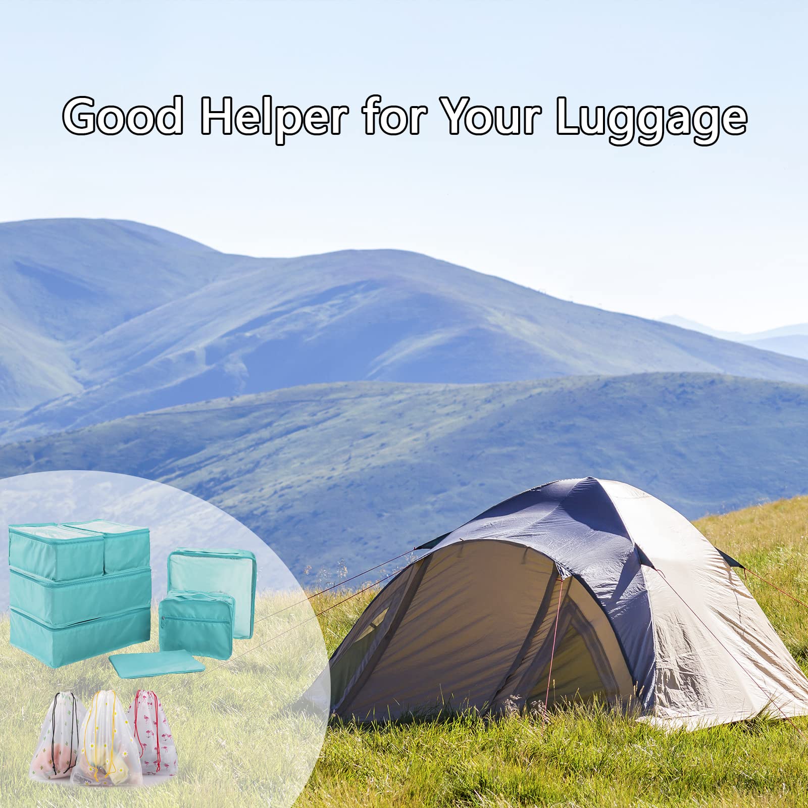 Sciphylia Organizer Valigie Organizer Valigia Set di 10 Borse Organizer da Viaggio Impermeabili Cubi di Imballaggio Viaggio Accessori Utili per Vestiti Cosmetici Scarpe Biancheria Intima Lago Blu