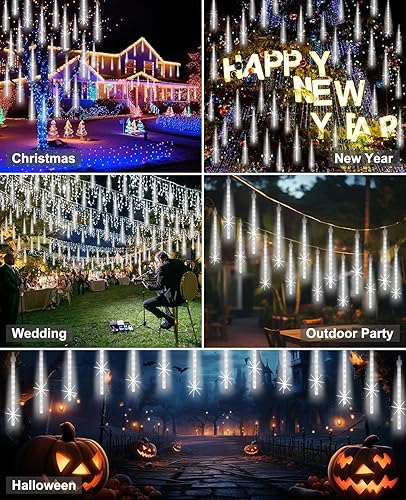 Miniatura 7 de Luces de Navidad para exteriores de 16 pulgadas, 20 tubos, lluvia de meteoritos, impermeable, para decoración de árbol de Navidad, patio, casa,
