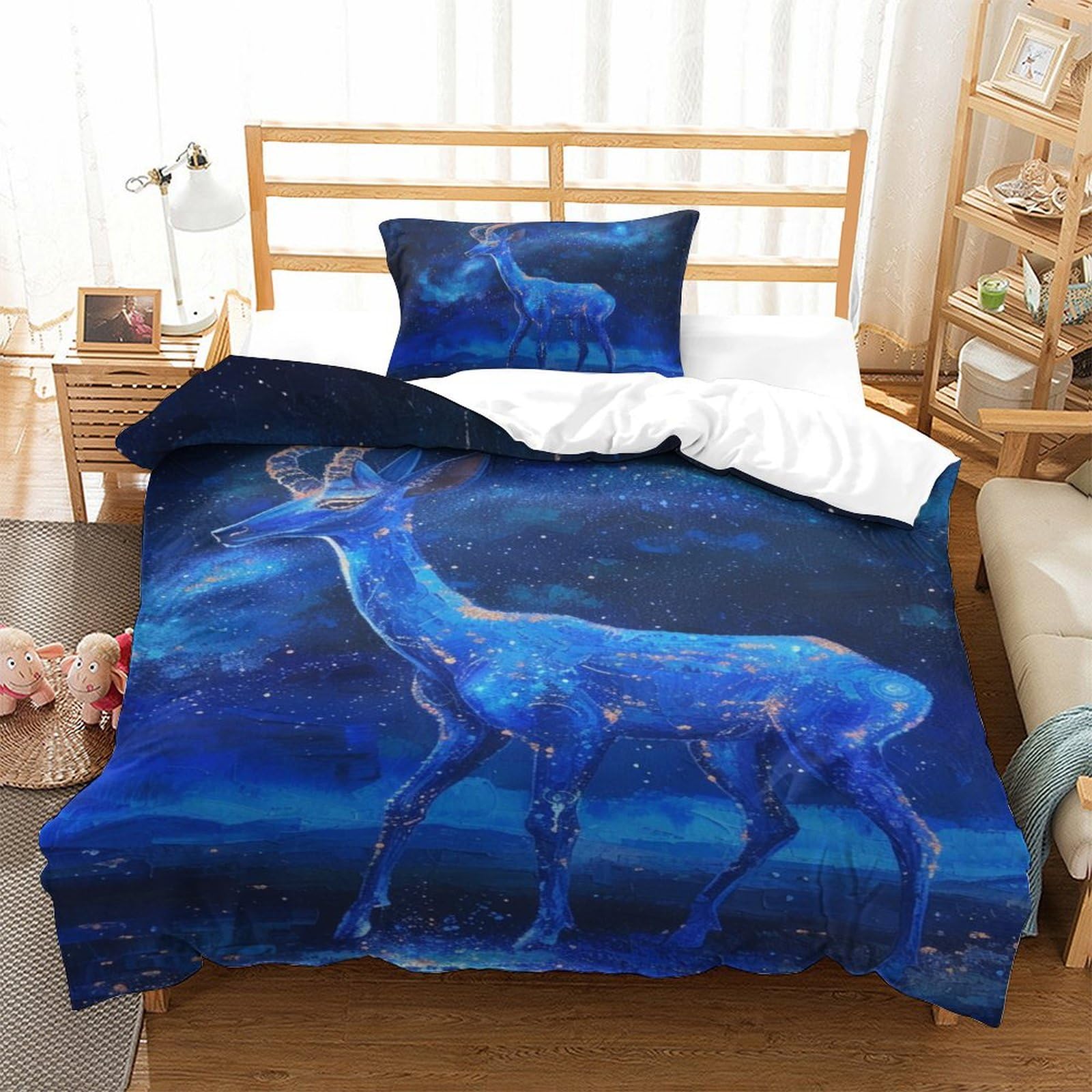 Ensemble de literie 3D chèvre avec parure de couette 135x200 microfibre et taies d'oreiller