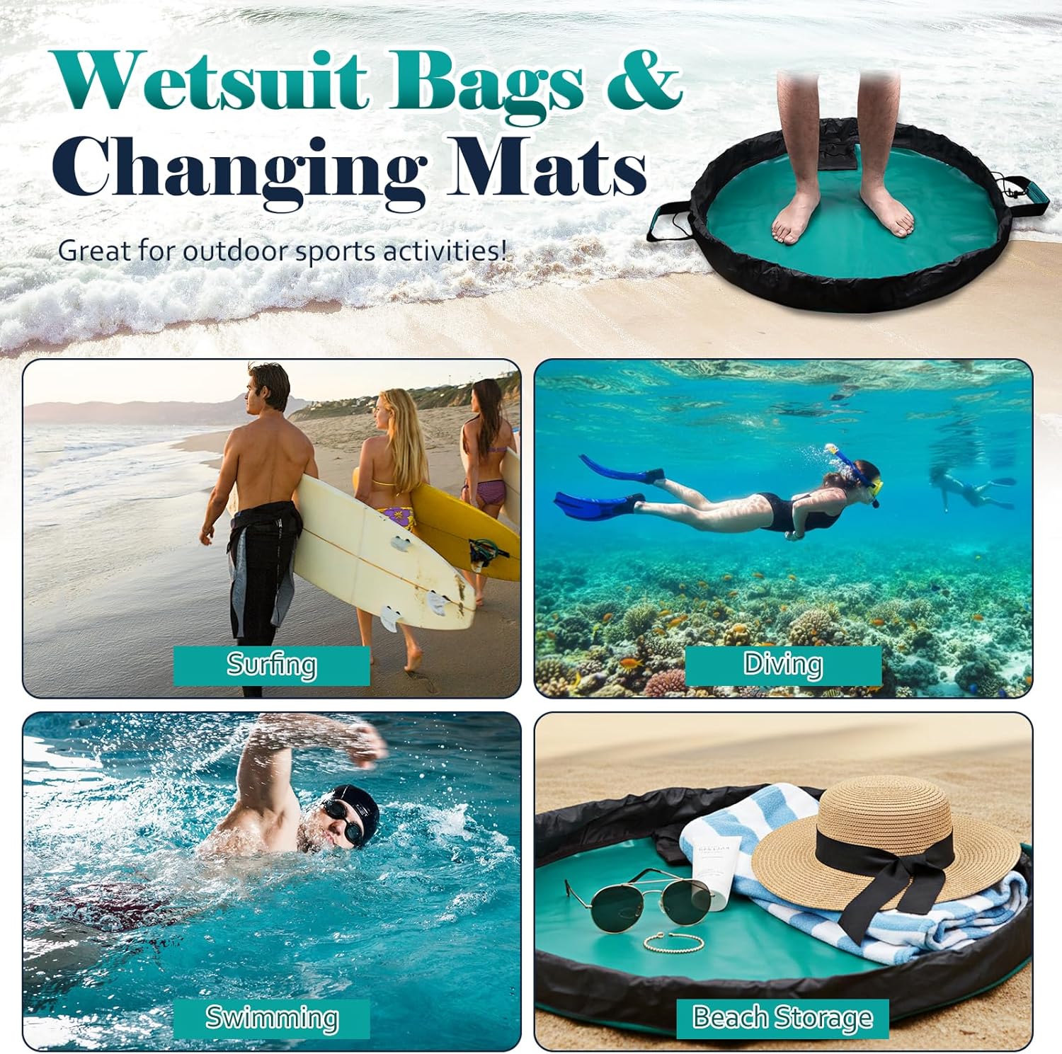Wetsuit Change Mat, Portable Large Beach Dry Bag Waterproof Changing Mats with Shoulder and Handle Strap for Surfing