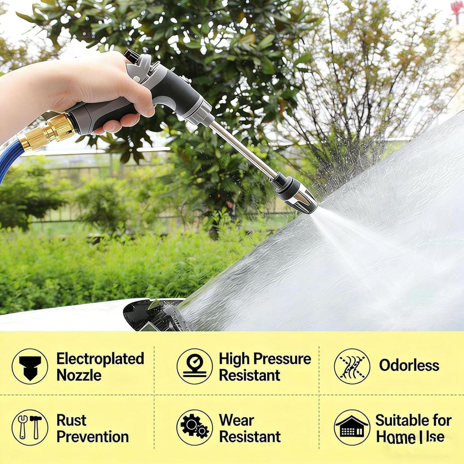 Hose Nozzle High Pressure Set, Turn Any Hose into a High Pressure Water Cleaning Jet Universal Water Pressure Washer for Car Garden Yard Cleaning, 3 Spray Modes