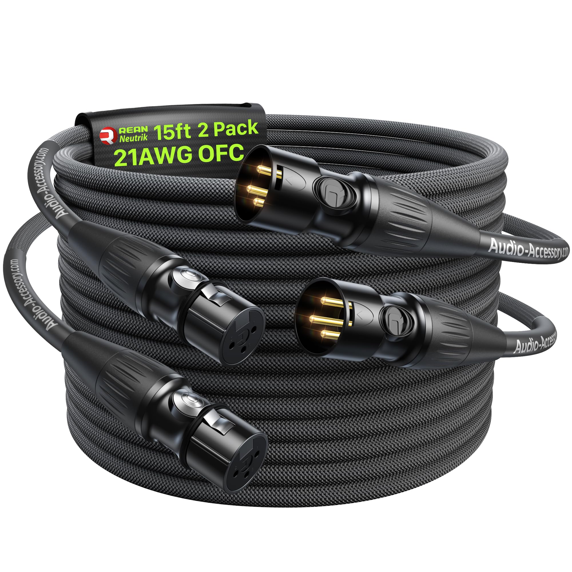 Câbles XLR 15 pieds 2 Pack, Connecteurs Neutrik Plaqués Or Professionnels, Câble de Microphone Tressé en Nylon Renforcé de Kevlar, Câble de Micro, Cordon XLR Mâle vers Femelle Équilibré et Blindé